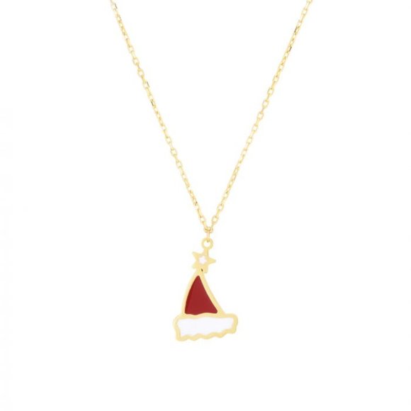 14K Gold Santa Hat Necklace